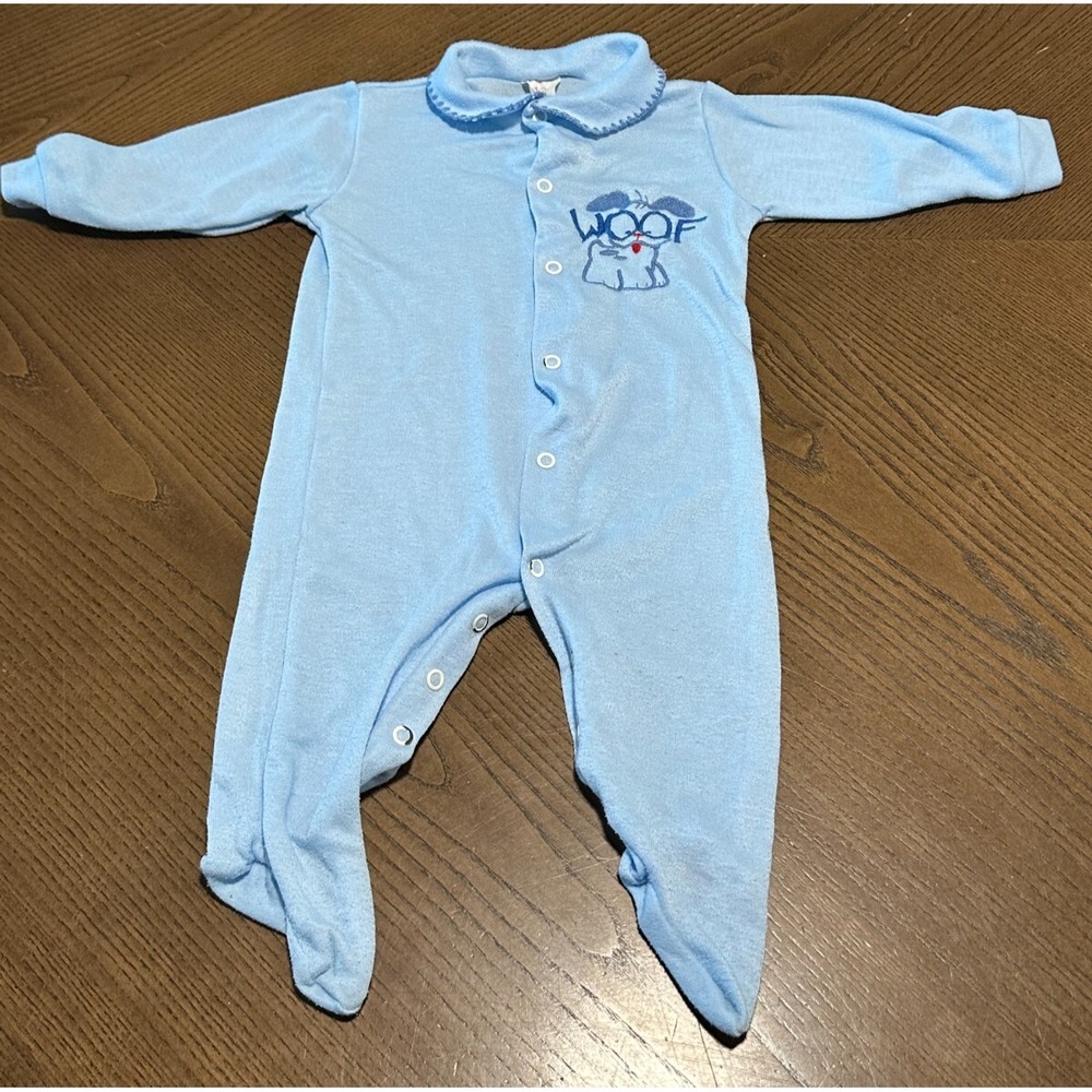 Cuddle Time Vintage‎ Size 12-18mo Sleep & Play Terry Outfit Blue Dog Woof